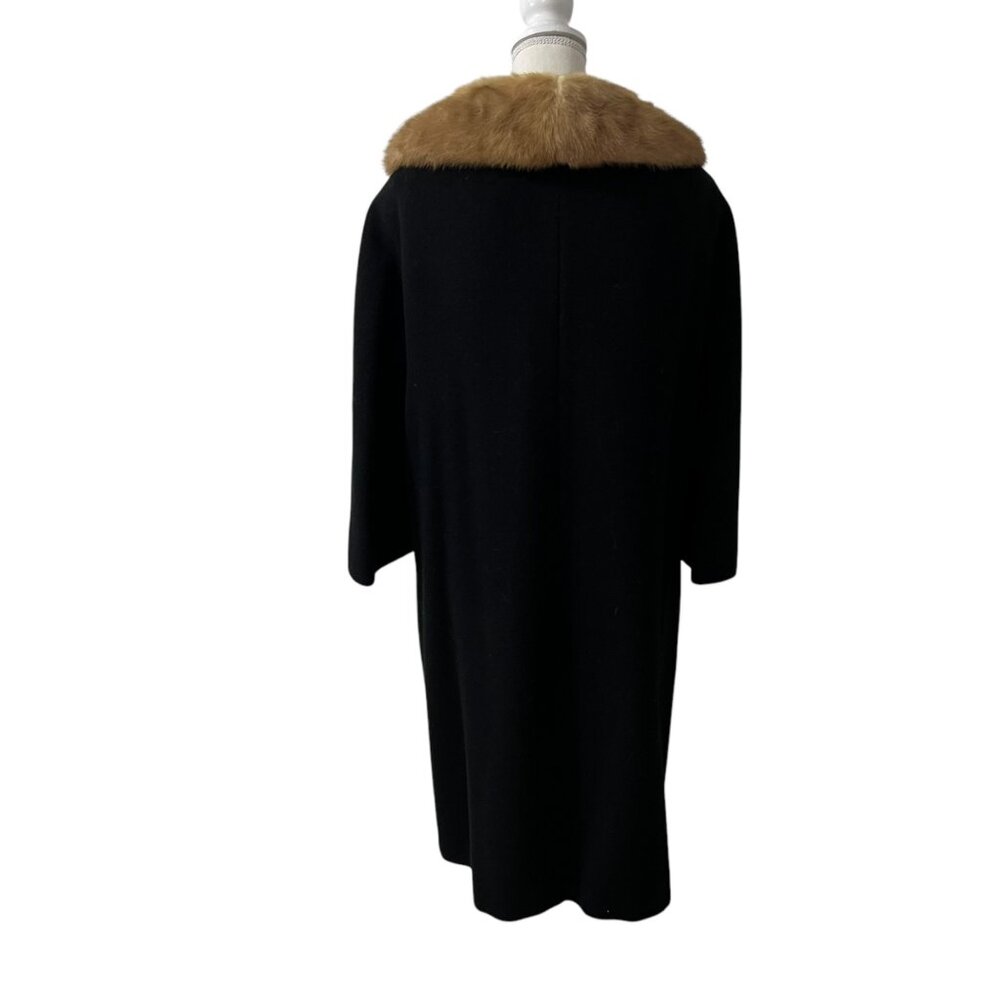 Vintage 60s Youthcraft Old Hollywood Long Black‎ Wool Coat Brown Mink Fur USA LG - Picture 4 of 9